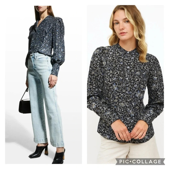 Veronica Beard Drela Floral Print 100% Silk Blouse 0 - Picture 1 of 9